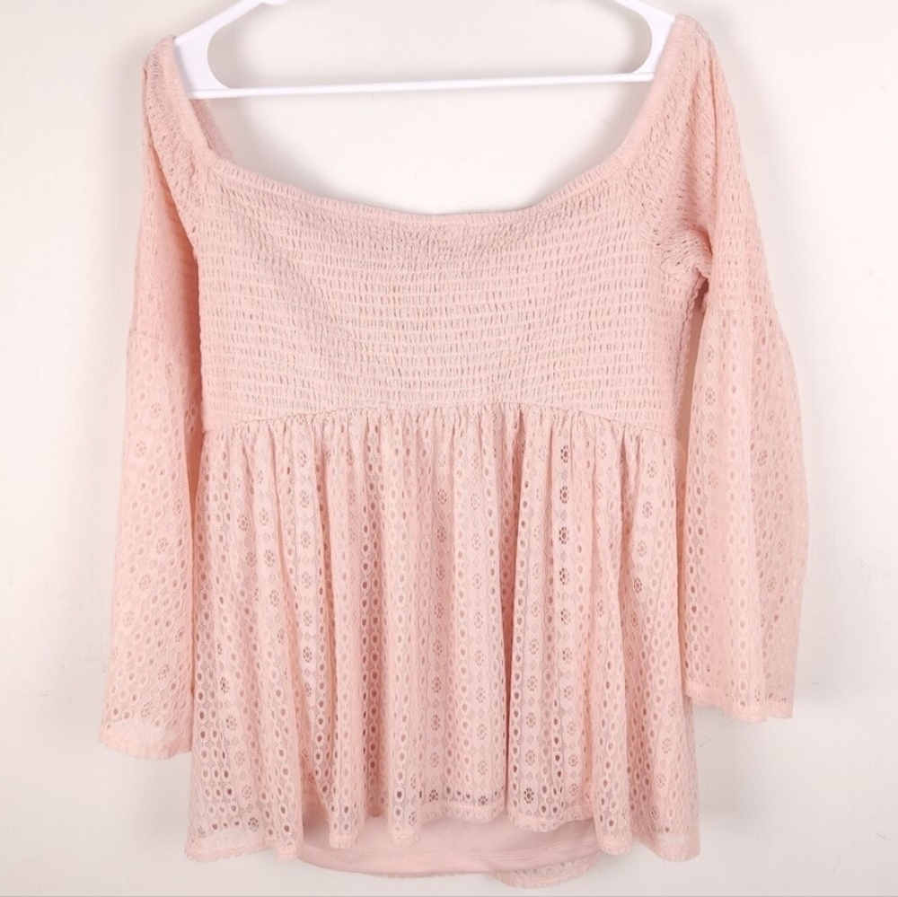 Torrid Women's Off-Shoulder Lace Babydoll Top Pink Stretchy Size 5X